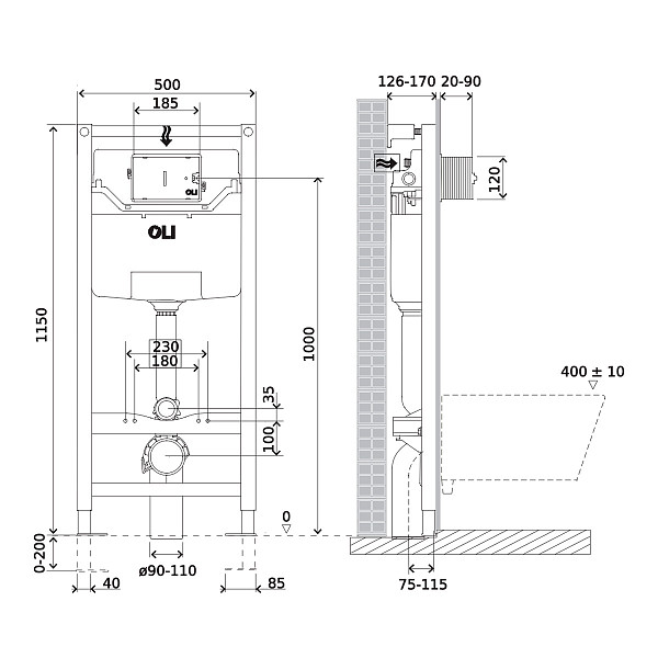 Сет: OLI 120 ECO Sanitarblock pneumatic+Панель KARISMA,черн.soft + Унитаз Point Веста PN41701