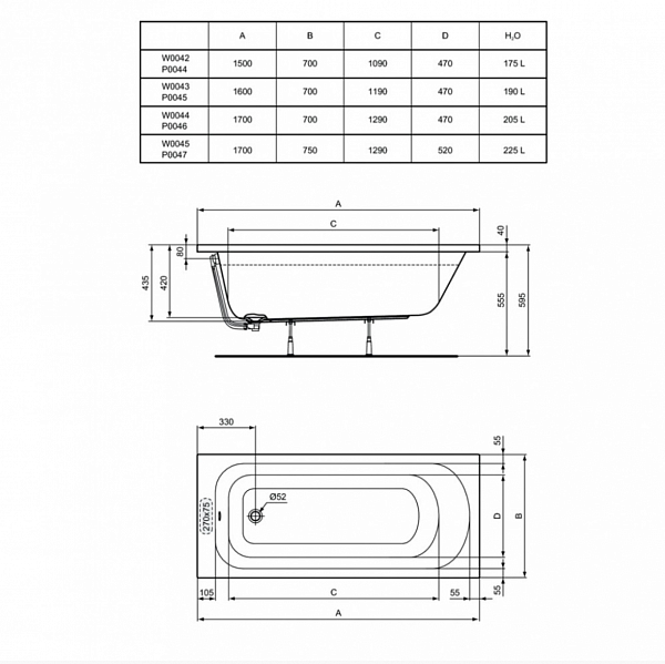 Акриловая ванна Ideal Standard Simplicity W004501 170x75