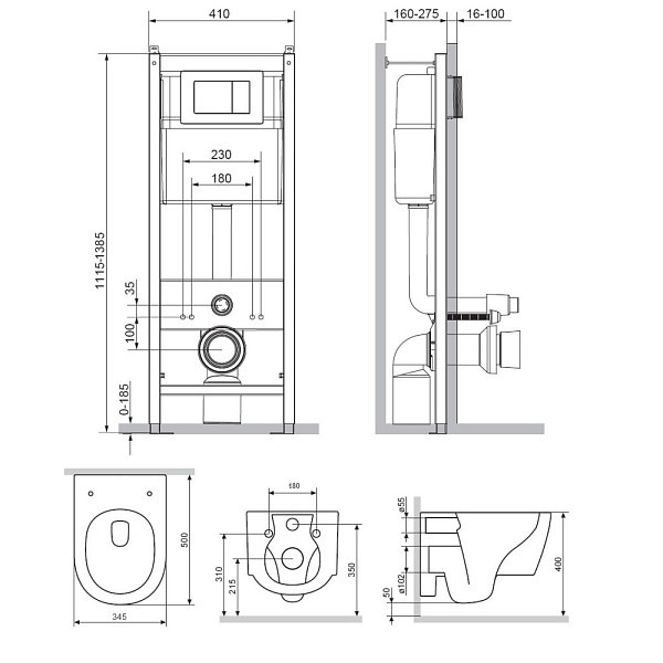 DX77.IS10151.1700 Инсталляция с клав глянц хром с подв унит Jupiter безободк с сид м/лифт