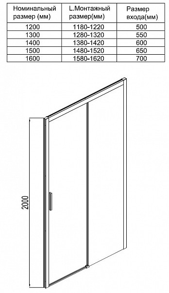 Душевая дверь Aquanet Pleasure AE60-N-120H200U-BT 120, прозрачное стекло AE60-N-120H200U-BT