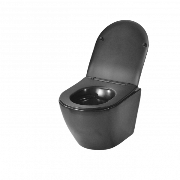 Унитаз подвесной Circulo , черный матовый,  горизонтальный выпуск, безободковый, в комплекте с  быстросьемным сиденьем микролифт  дюропласт Selena C001NM