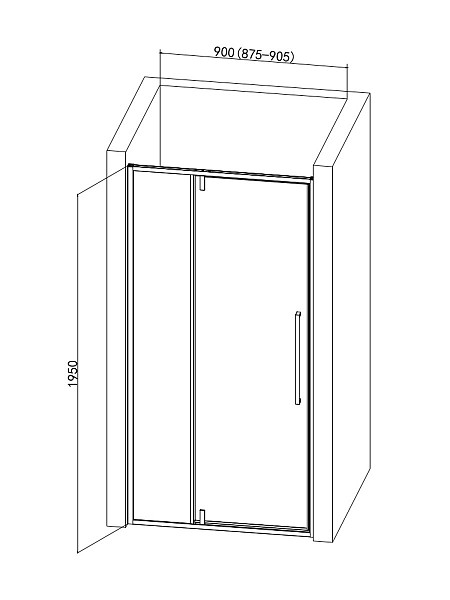 Душевая дверь в нишу AQUAme 900*1950мм.,  стекло 6мм, цвет профиля матовый черный.