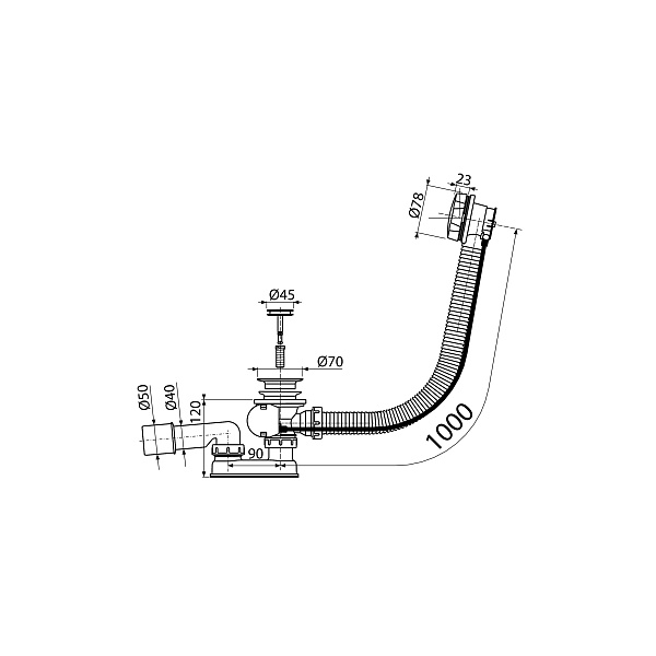 Слив-перелив Koller Pool для ванны автомат комплект металл 100cm (A55K-100)